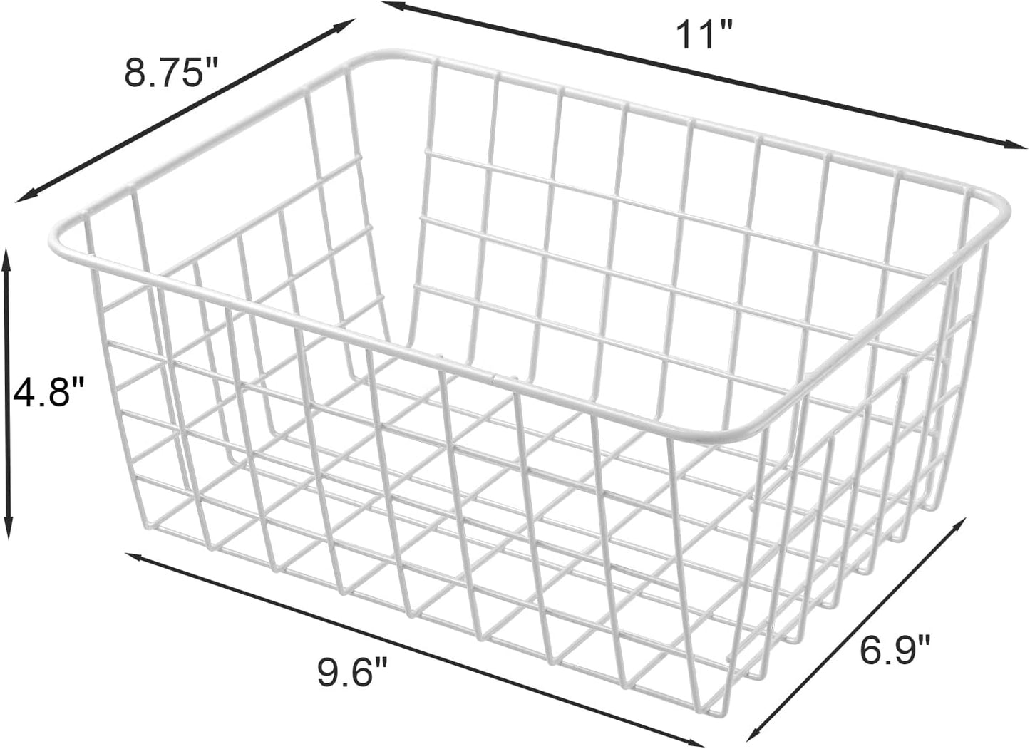11" Upright Freezer Storage Baskets, White Wire Storage Bins Small Bakset for Freezer, Pantry, Bathroom Organizing, Set of 2