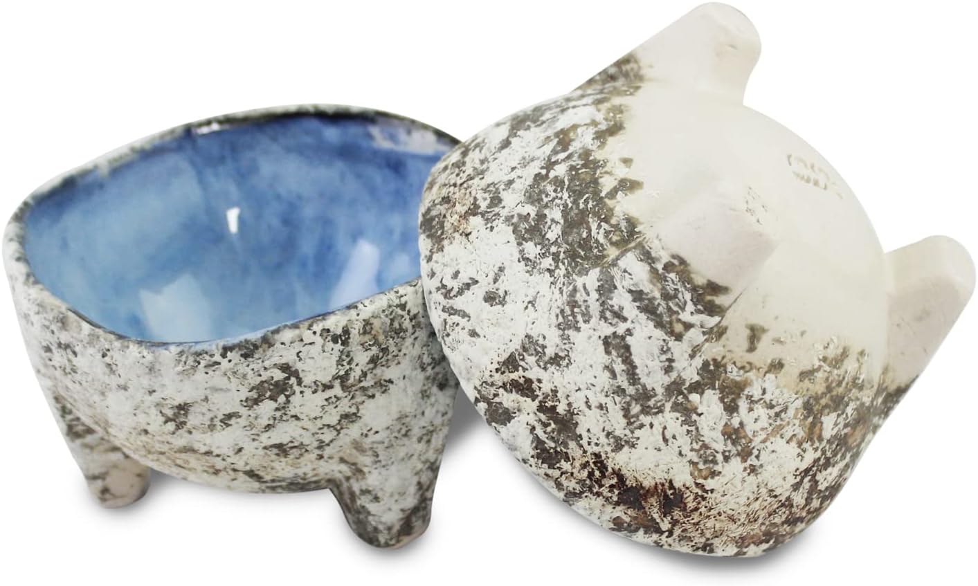 roro Artisan Crafted Blue-Gray Ceramic Dip | Suace Molcajete Bowls, 3-Legged Stoneware 4-Inch Diameter, Set of 2