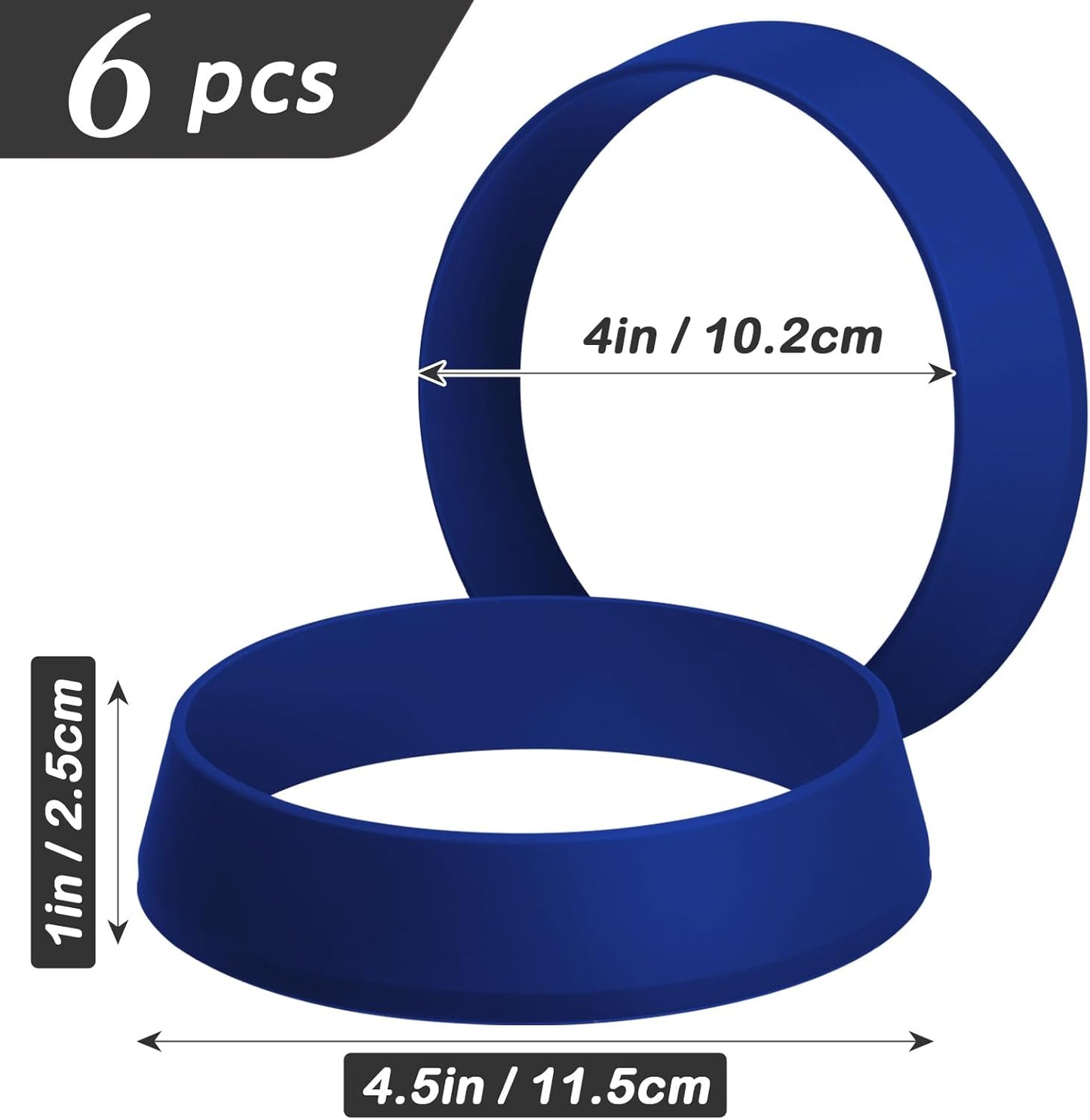 KOLUTI 4 Inch Round English Muffin Rings, 6Pcs Nonstick Silicone Cooking Crumpet Pancake Pastry Cookie Baking Mold, Durable Circle Egg Patty Omelette Cooker Ring for Frying, BPA Free, Blue