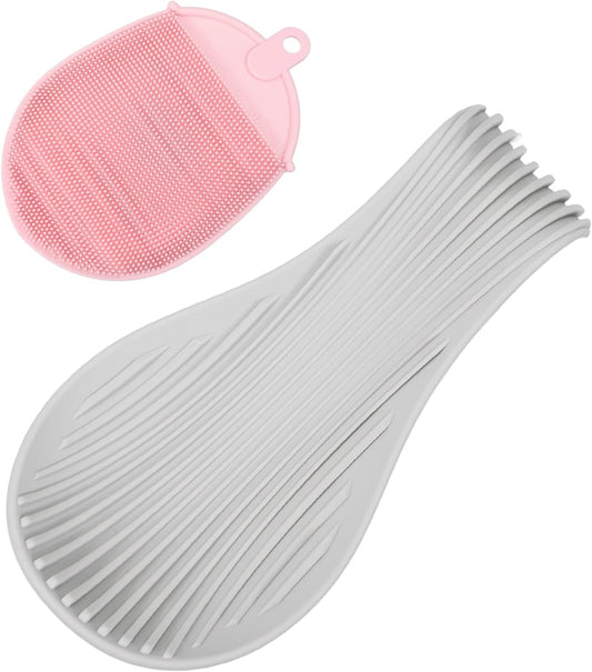 uxcell 1 Set Silicone Spoon Rest for Stove Top, Silicone Spoon Holder for Cooking Spatula, Ladle, Brush Light Grey/Pink