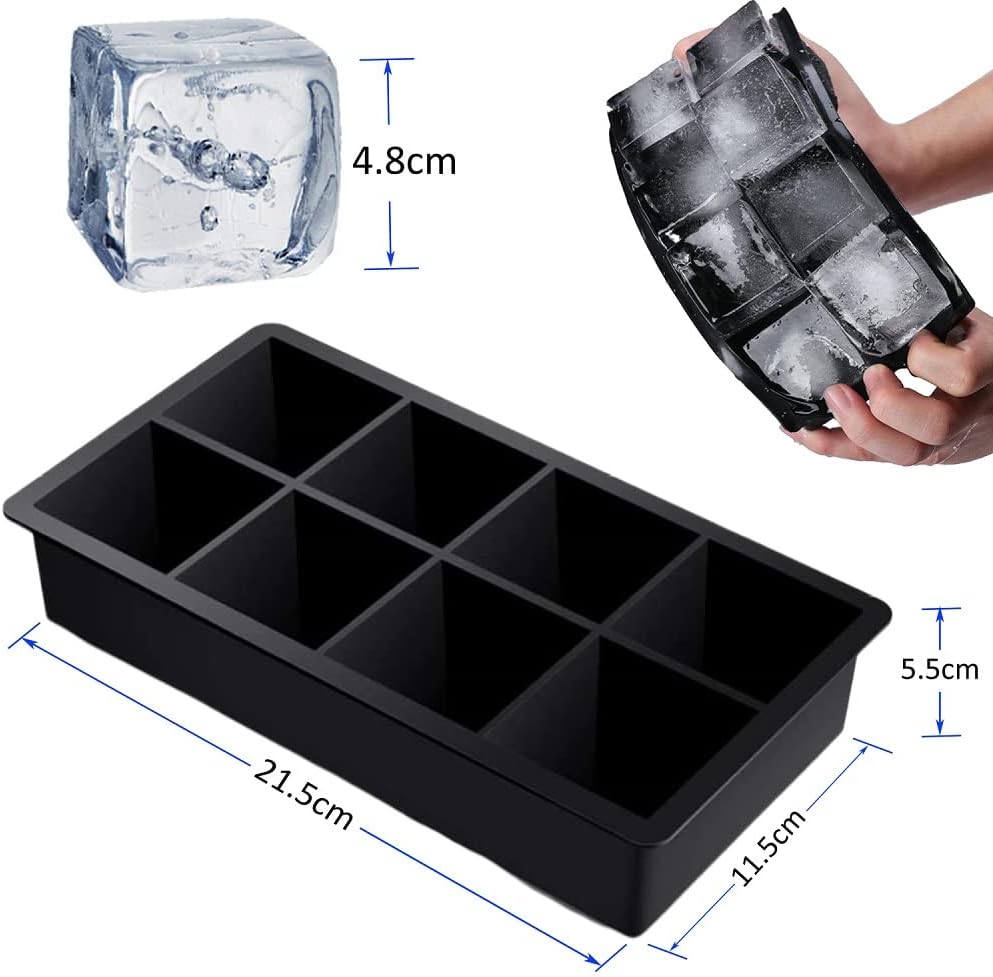 Silicone Ice Cube Tray with Lid, Make 2" Big Square Ice Cubes, Large Whiskey Ice Cube Mold, Ice Cubes Mold for Cocktails & Wine, Soups and Frozen Treats, Without BPA
