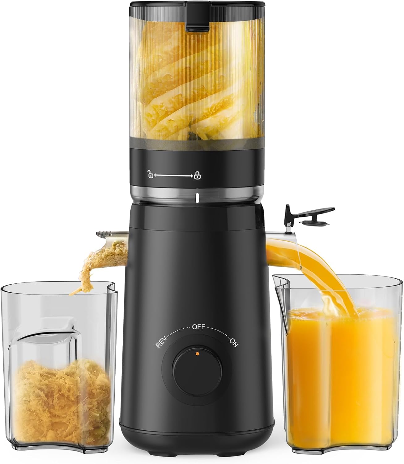 Juicer Machines, TUUMIIST Cold Press Juicer with 5.3" Extra Large Feed Chute Fit Whole Fruits & Vegetables Easy to Clean, High Juice Yield, BPA Free (Black)