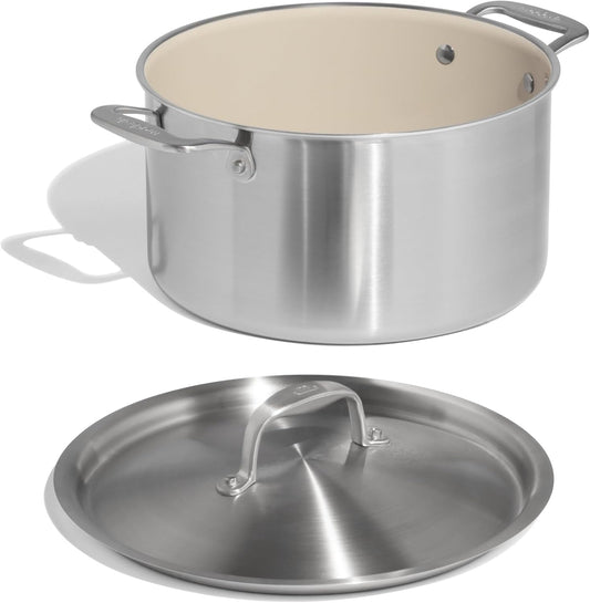 Made In Cookware - 8 QT Ceramic Non Stick Stock Pot with Lid - 5-Ply Stainless Clad with Stay-Cool Handle - Professional Cookware - Crafted in Italy - Induction Compatible
