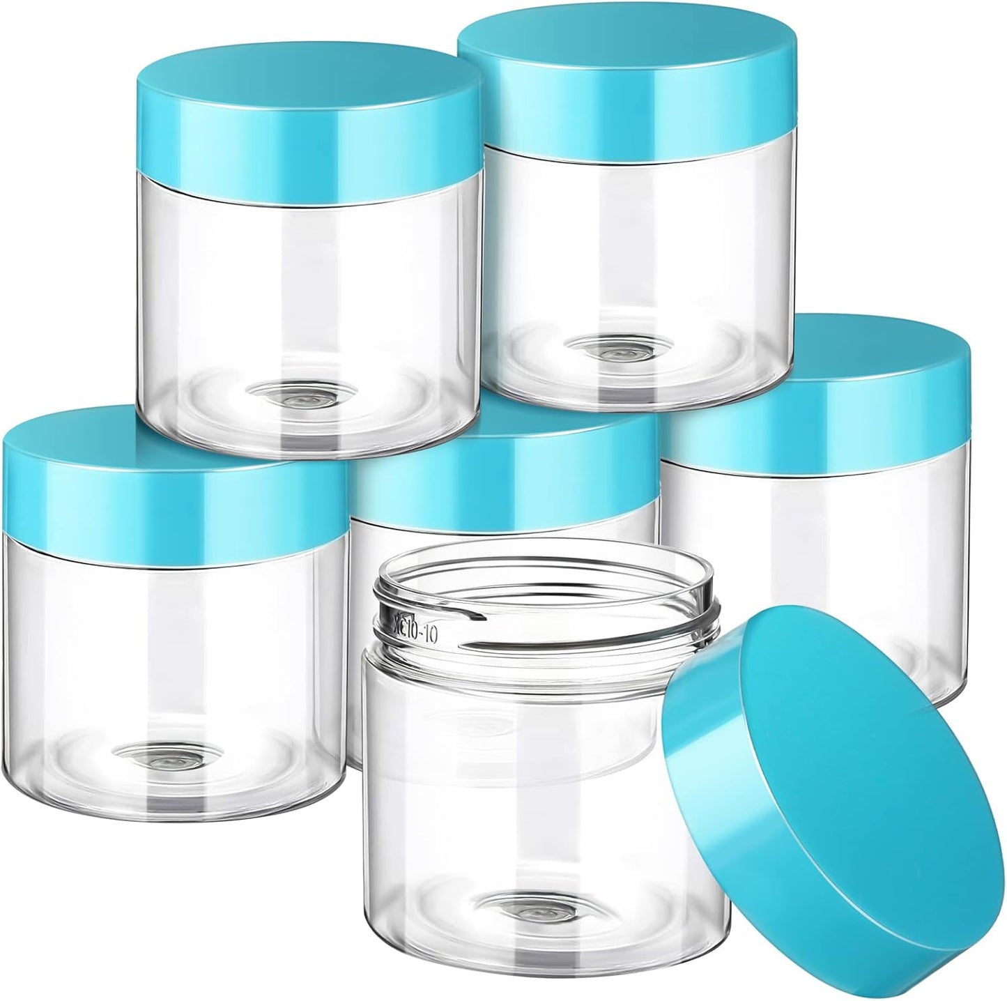 SATINIOR 6 Pack 2 oz Plastic Jars Containers with Lids Wide-mouth Refillable Leakproof Reusable Round Empty Jars for Travel Cosmetic Dry Food Spice Candy Cookie Home Kitchen Organizing(Blue)
