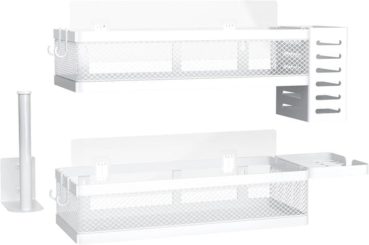 PUSDON Metal Wall Hanging Basket 2 Packs DIY Suitable for Multiple Scenes - Middle White Netting Set