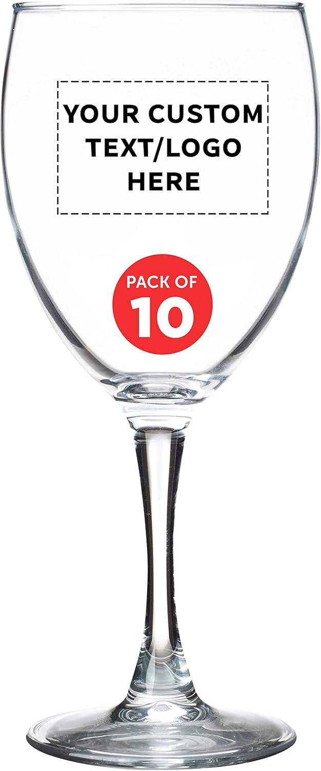 Custom Nuance Wine Glasses by ARC 10.5 oz. Set of 10, Personalized Bulk Pack - Restaurant Glassware, Perfect for Red Wine, White Wine, Cocktails - Clear
