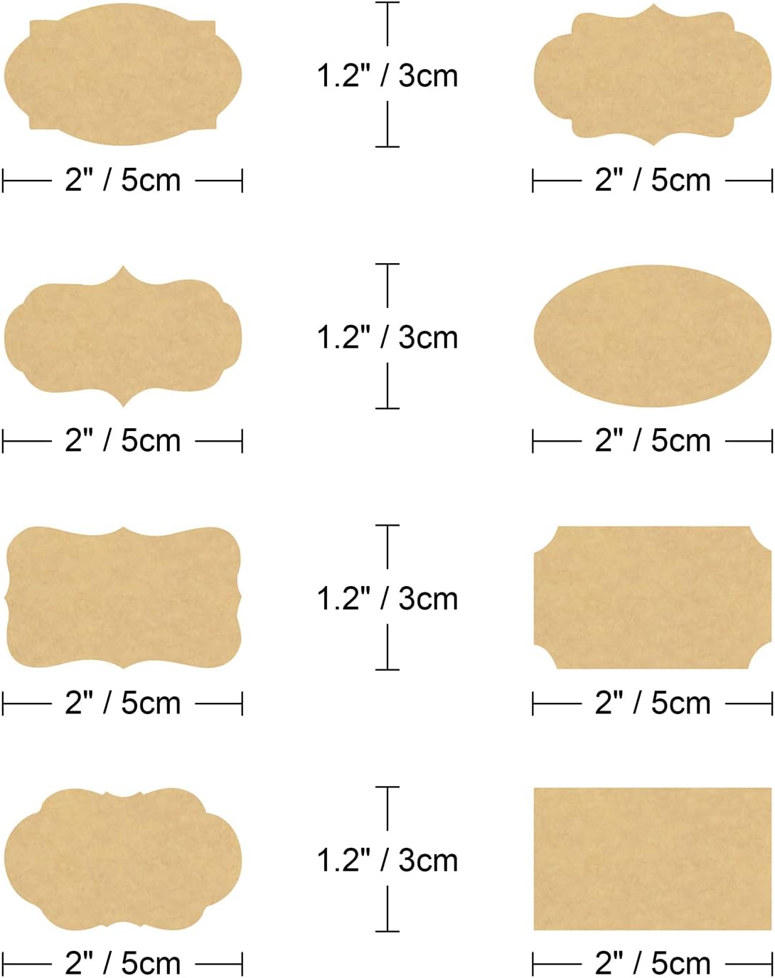 Wisdompro Fancy Shape Kraft Label Stickers, Self Adhesive Gift Tag Stickers Blank Writable Labels for Essential Oil Bottles, Jars, Food Containers (256 Pcs, Small)