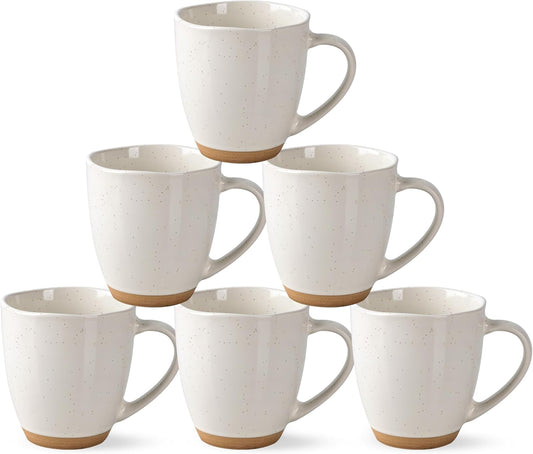 AmorArc 12oz Ceramic Coffee Mugs set of 6, Stylish Coffee Mugs with Rustic Terracotta Underside for Latte/Cappuccino/Milk/Cocoa, Dishwasher&Microwave Safe, Light Beige