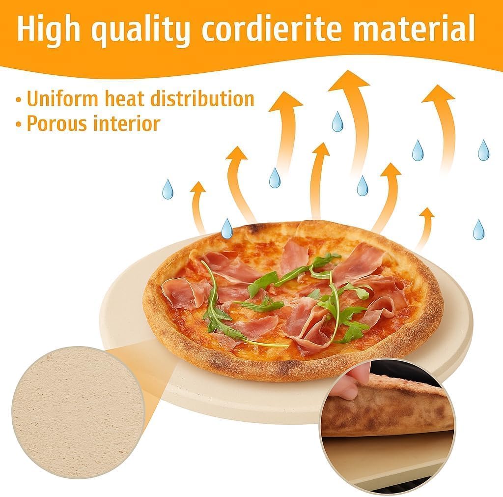Large Pizza Stone Round 16", Heavy Duty Cooking Stone for Grill, Baking Pizza Stone for bread, Ideal for Grilling Baking Several Sizes of Pizzas