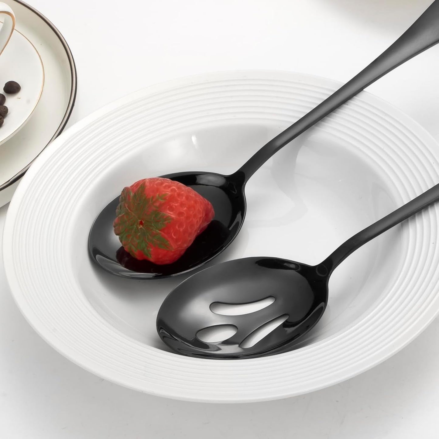 Lazycorner Large Serving Utensils,12 Pcs Stainless Steel Serving Set with Serving Spoons,Serving Fork,Serving Tongs,Polished Serving Utensil Set for Buffet Parties Home,Dishwasher Safe(Black)