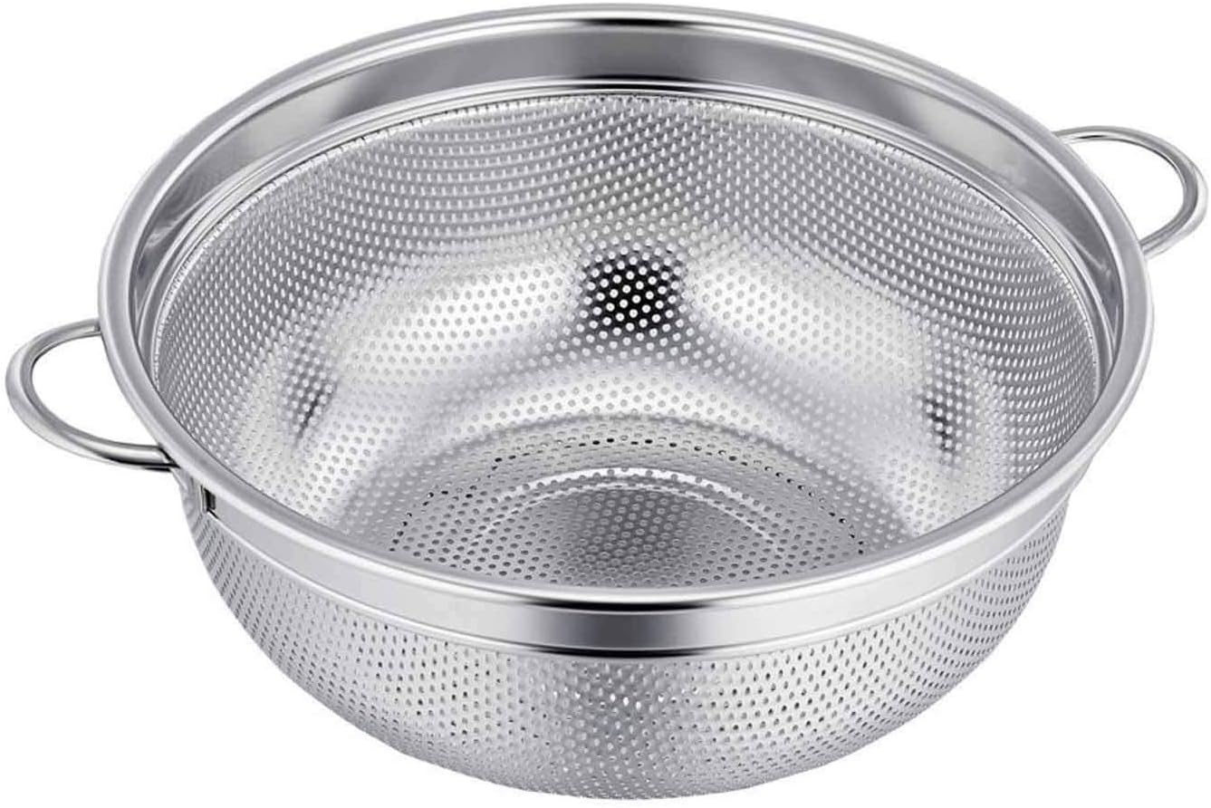 TeamFar Colander, 3qt Colander Strainer Stainless Steel, Solid Handle & Elevation Base, Micro-perforated & Dishwasher Safe