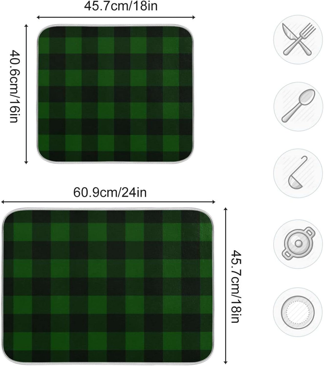 Senya Super Absorbent Dish Drying Mat, Microfiber Fast-Drying Dish Mat, 16/in x 18/in, Kitchen Dish Drying Pad Vintage Hunter Green Plaid