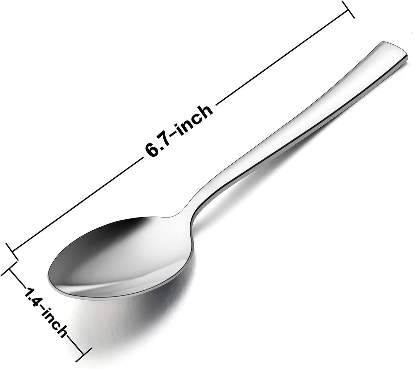 Teaspoon Set of 12, E-far 6.7 Inch Stainless Steel Spoons for Kitchen or Restaurant, Non-toxic & Mirror Polished, Squared Edge & Dishwasher Safe