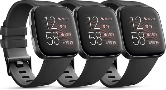 3 Pack Sport Bands Compatible with Fitbit Versa Bands, Classic Soft Sport Replacement Wristbands for Fitbit Versa 2 Smart Watch Women Men