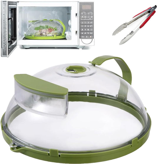 Steam And Reheat Microwave Cover, Microwave Splatter Cover, 2-In-1glass Microwave Cover For Food, Adjustable Steam Hole, Food Water Storage Box, Splash-Proof Design For Cooking (A)