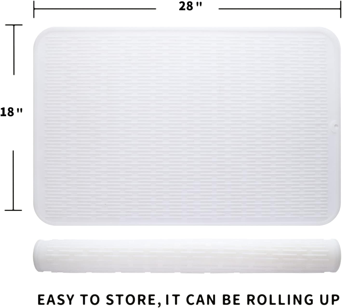 Silicone Dish Drying Mat for Multiple Usage,Easy clean,Eco-friendly,Heat-resistant Silicone Mat for Kitchen Counter or Sink,Refrigerator or Drawer Liner Translucent 3XL 28 inches x 18 inches