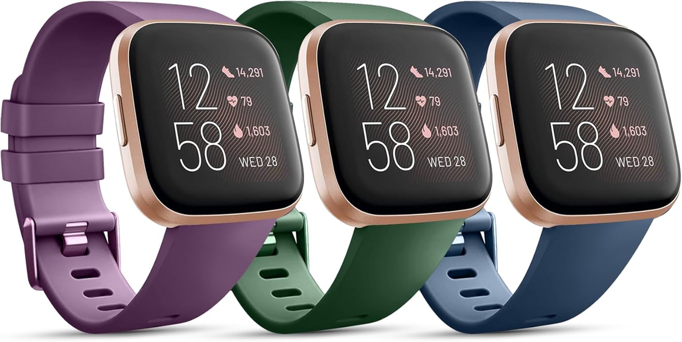 3 Pack Sport Bands Compatible with Fitbit Versa Bands, Classic Soft Sport Replacement Wristbands for Fitbit Versa 2 Smart Watch Women Men