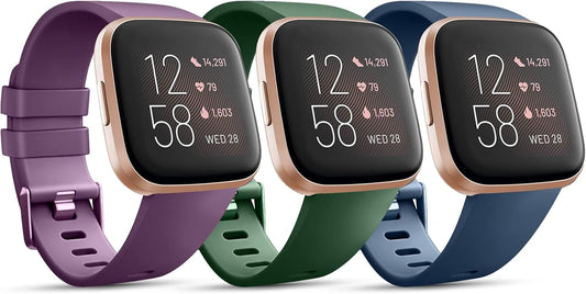 3 Pack Sport Bands Compatible with Fitbit Versa Bands, Classic Soft Sport Replacement Wristbands for Fitbit Versa 2 Smart Watch Women Men