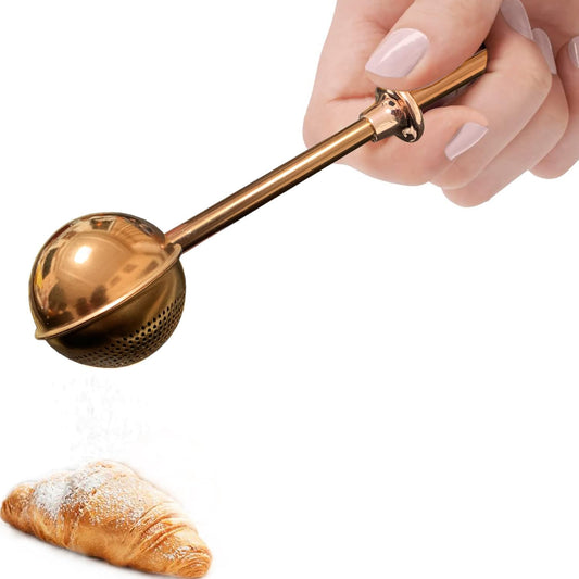 JETKONG Powdered Sugar Shaker Duster Flour Dispenser Shaker with 18/8 Stainless Steel Spring-operated Handle for Sugar Flour and Spices (Brown)