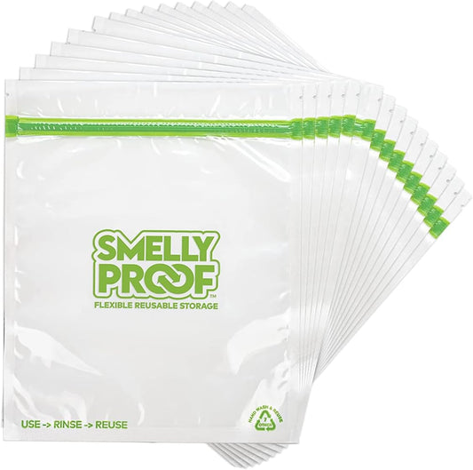 Reusable Storage Bags for Food by Smelly Proof Bags - MADE IN USA, Easy Clean, Dishwasher-Safe, BPA FREE, NO PEVA, XL 3-mil Thick Bags, Extra Large Clear FLAT 10.5" x 12" GALLON 15-Pack