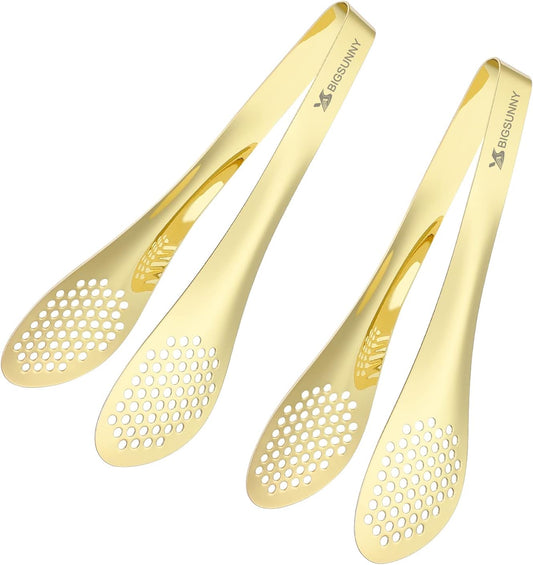 MSY BIGSUNNY 2 Pack Buffet Tongs, Gold-plated Stainless Steel Food Tongs Serving Tong