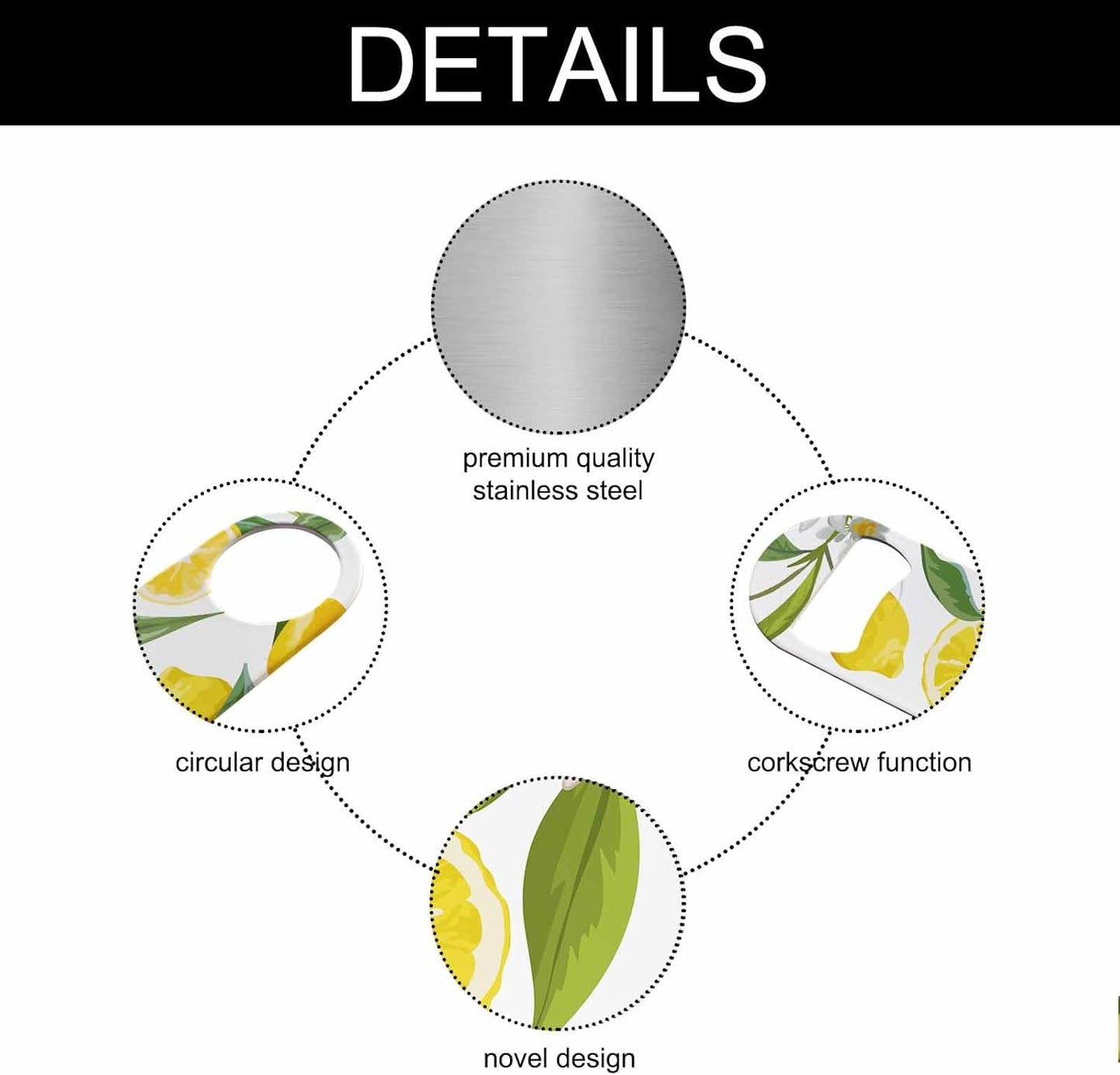 Lemon Stainless Steel Bottle Opener Yellow Fruits with Flowers and Leaves Pattern Flat Beer Bottle Opener Keychain for Home Kitchen Bar Restaurant Party Birthday Gift