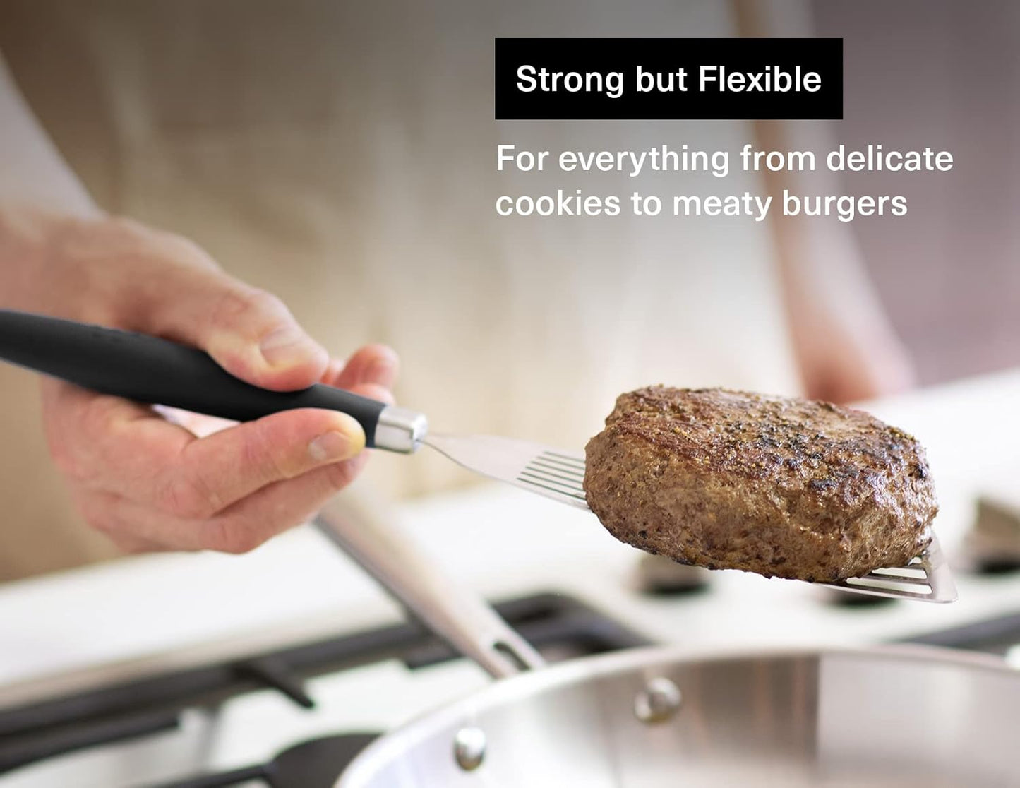 Misen Fish Stainless Steel Spatula - Slotted Turner for Cooking - Perfect for Frying - Heat Resistant - Dishwasher Safe -1mm Thick Flexible Flipper - Soft Silicone Grip Handle for Easy Use