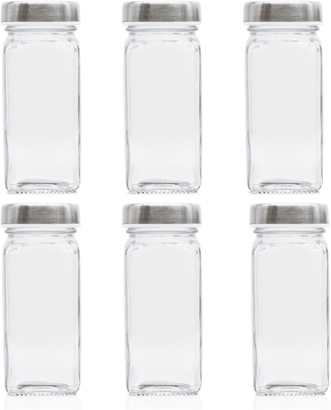 6pcs Spice Jars, 4 oz Glass Seasoning Bottles, Spices Container, Empty Spice Jars, Square Spice Bottles with Airtight Stainless Steel Caps with Shaker Lid