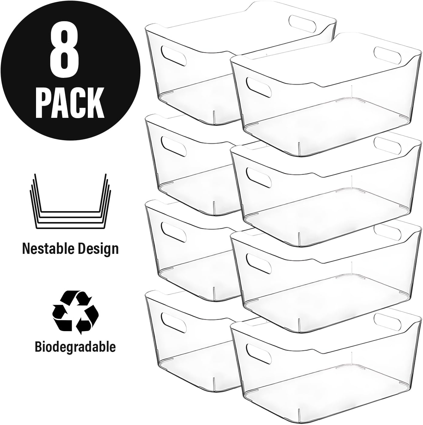 Clear storage organizer bins, Medium Kitchen Cabinet Organizers and Storage Baskets Pantry Fridge Containers for Organizing Cabinet Organization Perfect for Foods Snacks Chips Vitamin spices