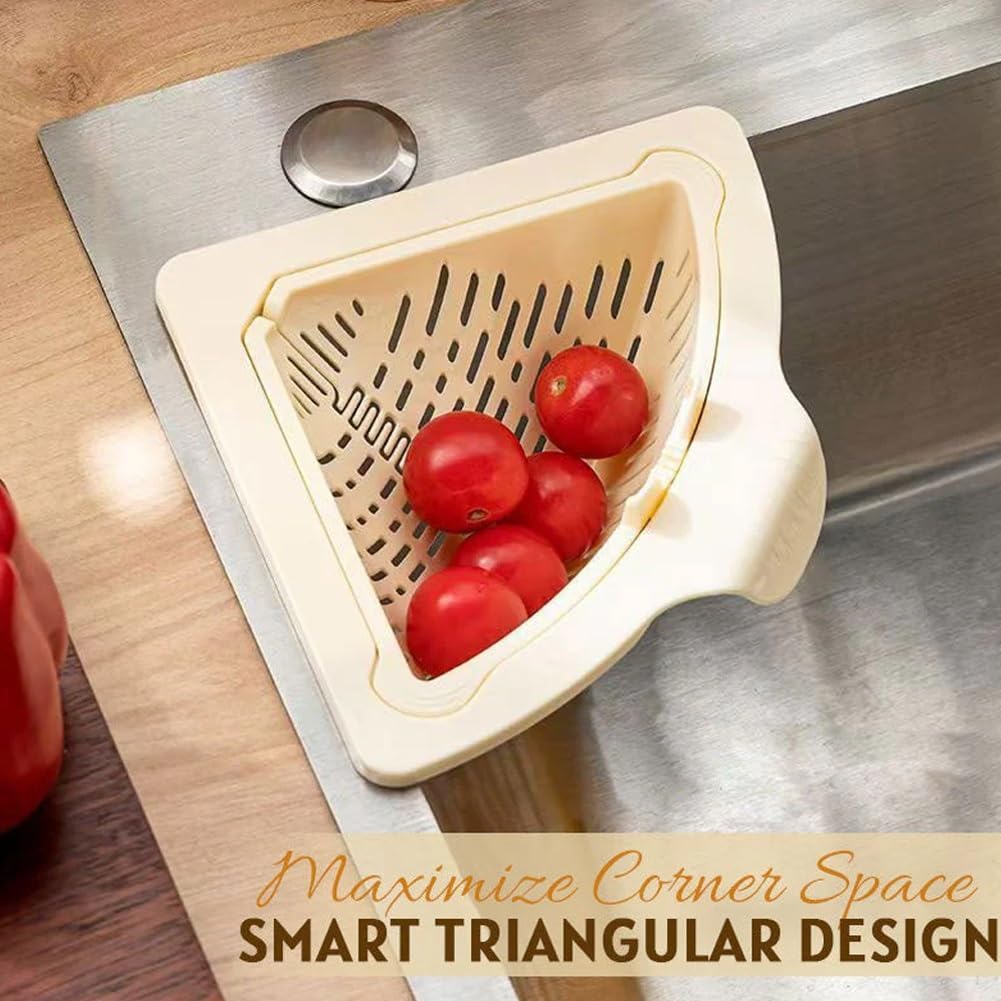 Magnetic Drainage & Filter Basket, Punch-Free Triangular Sink Strainer with Twist-Open Bottom, Strong Magnetic Fixation, Corner Kitchen Organizer for Washing Fruits & Vegetables(2pcs Color c)