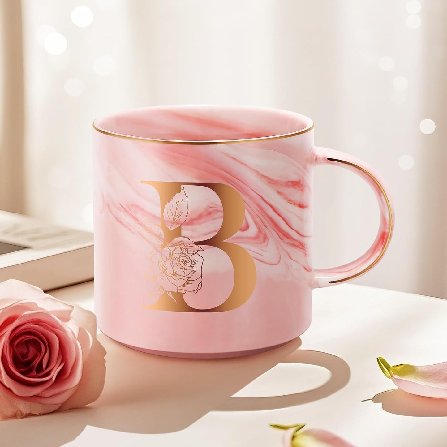 Personalized Gifts for Women Coffee Mug, Initial Customized Gift Monogrammed A-Z Coffee Mug 12 OZ, Christmas Anniversary Birthday Gifts for Women Mom Grandma Friend Sister Wife (B)