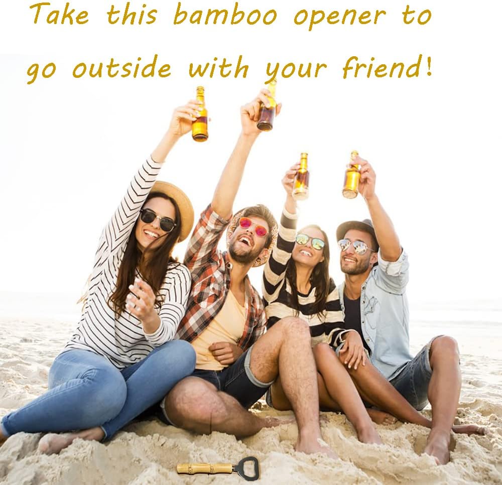 2PCS Stainless Steeel Beer Bottle Openers,Bamboo Handle Cap Bottle Openers（yellow and black）