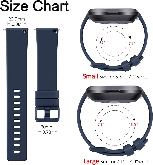 3 Pack Sport Bands Compatible with Fitbit Versa Bands, Classic Soft Sport Replacement Wristbands for Fitbit Versa 2 Smart Watch Women Men