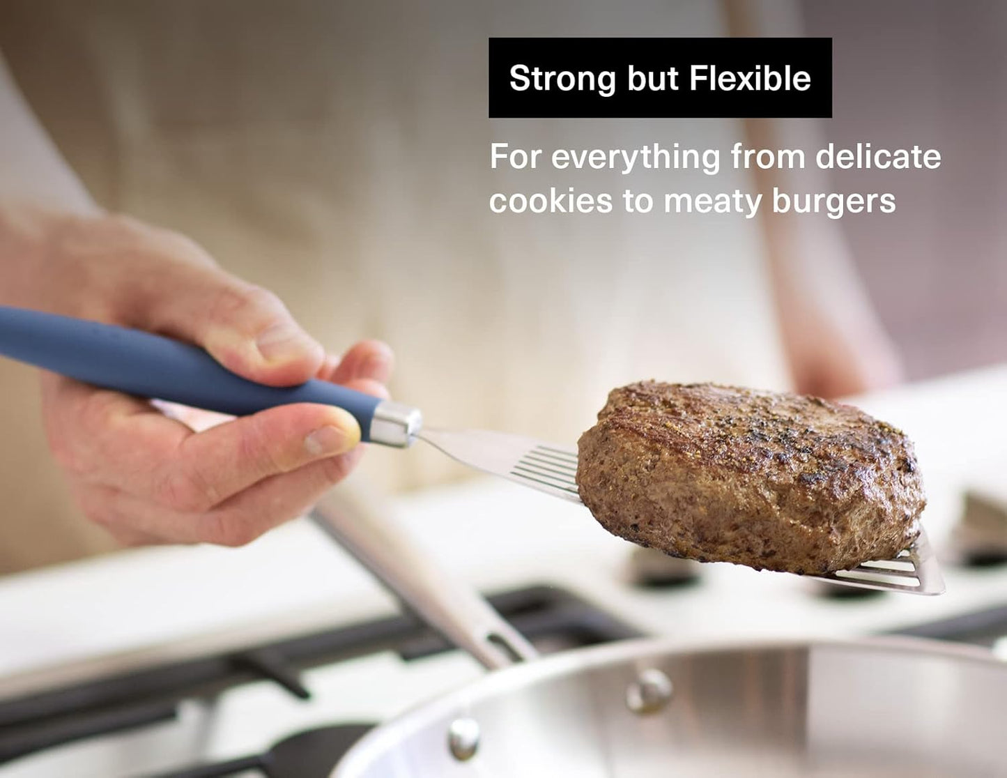 Misen Fish Stainless Steel Spatula - Slotted Turner for Cooking - Perfect for Frying - Heat Resistant - Dishwasher Safe -1mm Thick Flexible Flipper - Soft Silicone Grip Handle for Easy Use