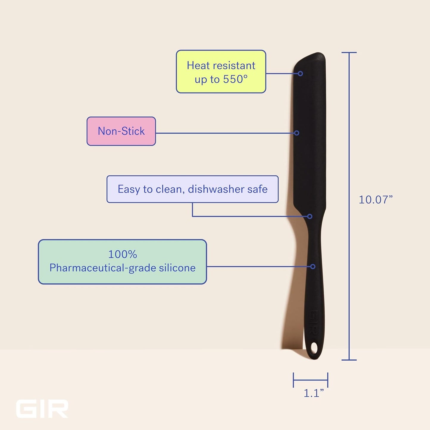 GIR: Get It Right Silicone Spreader Spatula - Silicone Butter Spreader - Food Grade Scraper - BPA & BPS Free - Baking Supplies - Home & Kitchen Gadgets - 10" x 1.10" - Black
