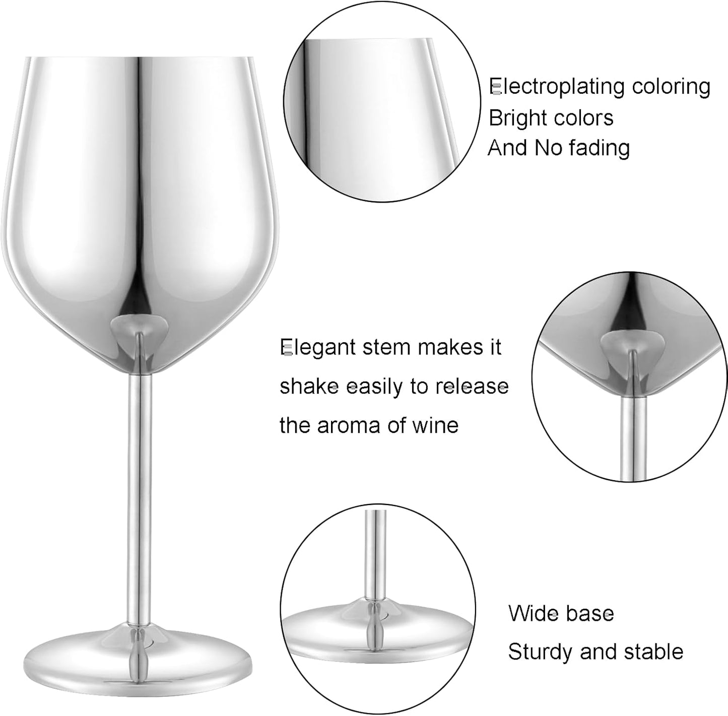 Stainless Steel Wine Glasses Set of 2, 18 oz Unbreakable Silver Wine Glass Unique Metal Wine Goblets for Outdoor Capming and Pool Gift for Wine Lovers