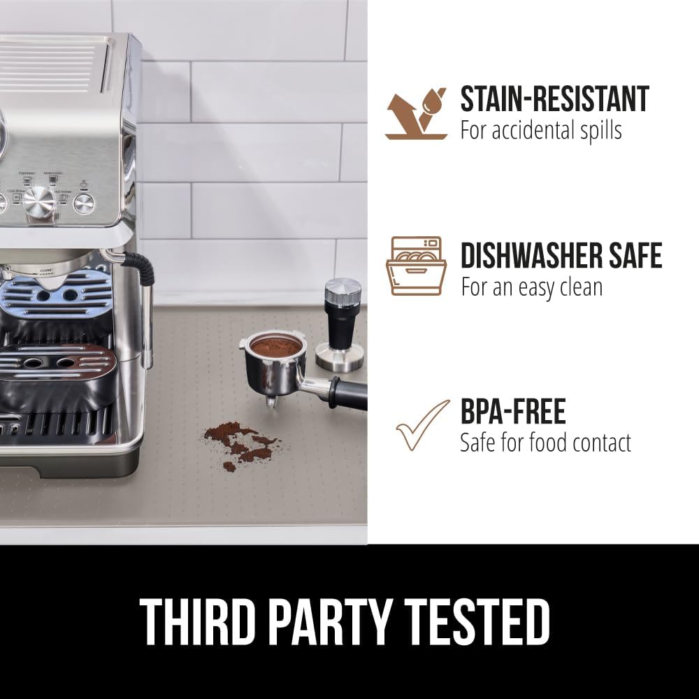 GORILLA GRIP Silicone Coffee Mat, Espresso Drink Bar Station Accessories, Waterproof Heat-Resistant Dish Drying Mats, Stay in Place on Kitchen Counter, Home Kitchen Decor Essentials, 11.5x18.5, Almond