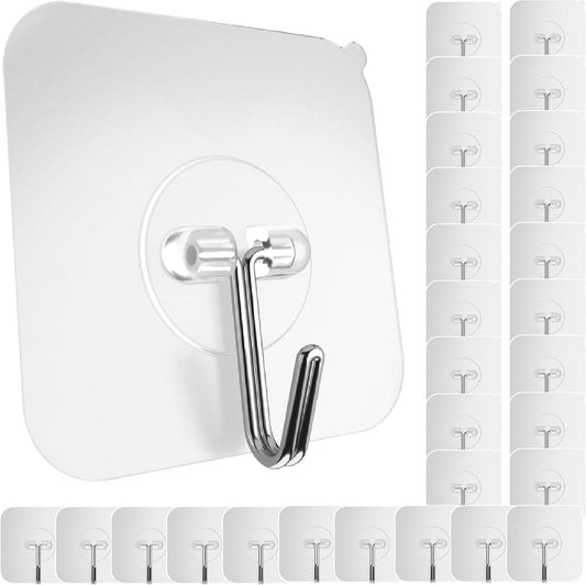 GLUIT Adhesive Wall Hooks for Hanging Heavy Duty 22 lbs Hooks for Walls No Damage, Towel Sticky Clear Hooks, Waterproof, Home, Bathroom, Kitchen, Office, and Outdoor, 40 Pack