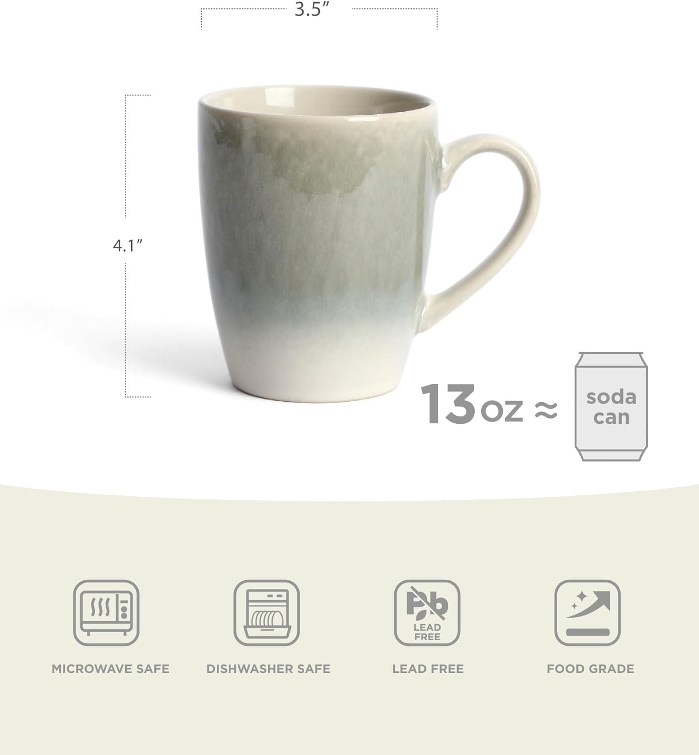 famiware Coffee Mugs Set, 13 oz Mug Set of 4, Stoneware Cups for Latte, Hot Tea, Mocha, Cocoa, Cappuccino, Microwave and Dishwasher Safe, Glacier Series, Sage Green