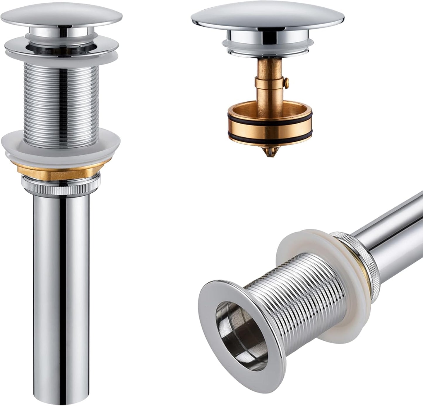 KOKOSIRI Pop Up Sink Drain with Strainer Basket, Polished Chrome Bathroom Sink Drain with Detachable Hair Catcher Anti Clogging for Vanity Vessel Sink Without Overflow, C1002CH