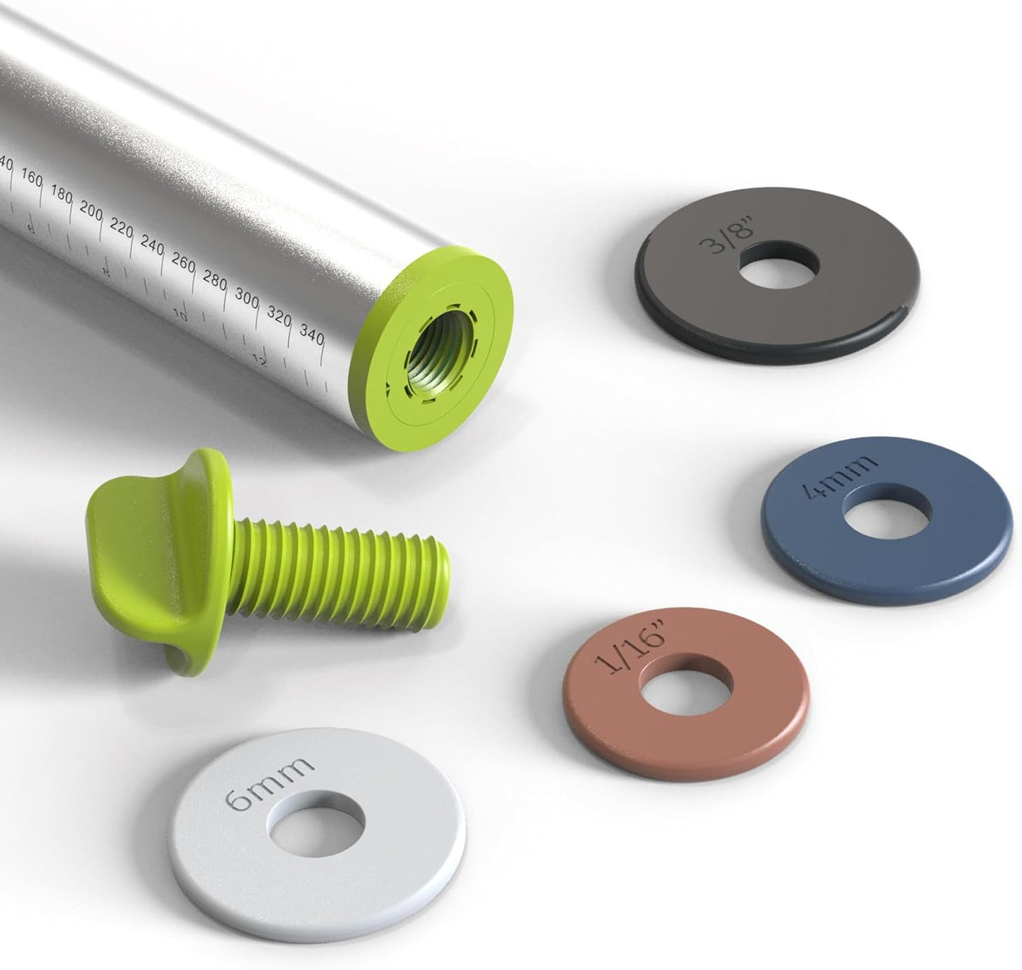 Stainless Steel Rolling Pin with Thickness Rings and Wooden Stand Dough Thickness for Baking, Fondant, Pizza, Pie Crust, Cookies, Pastries, 13.6" Rolling Pin with 4 Multi-Color Thickness Rings