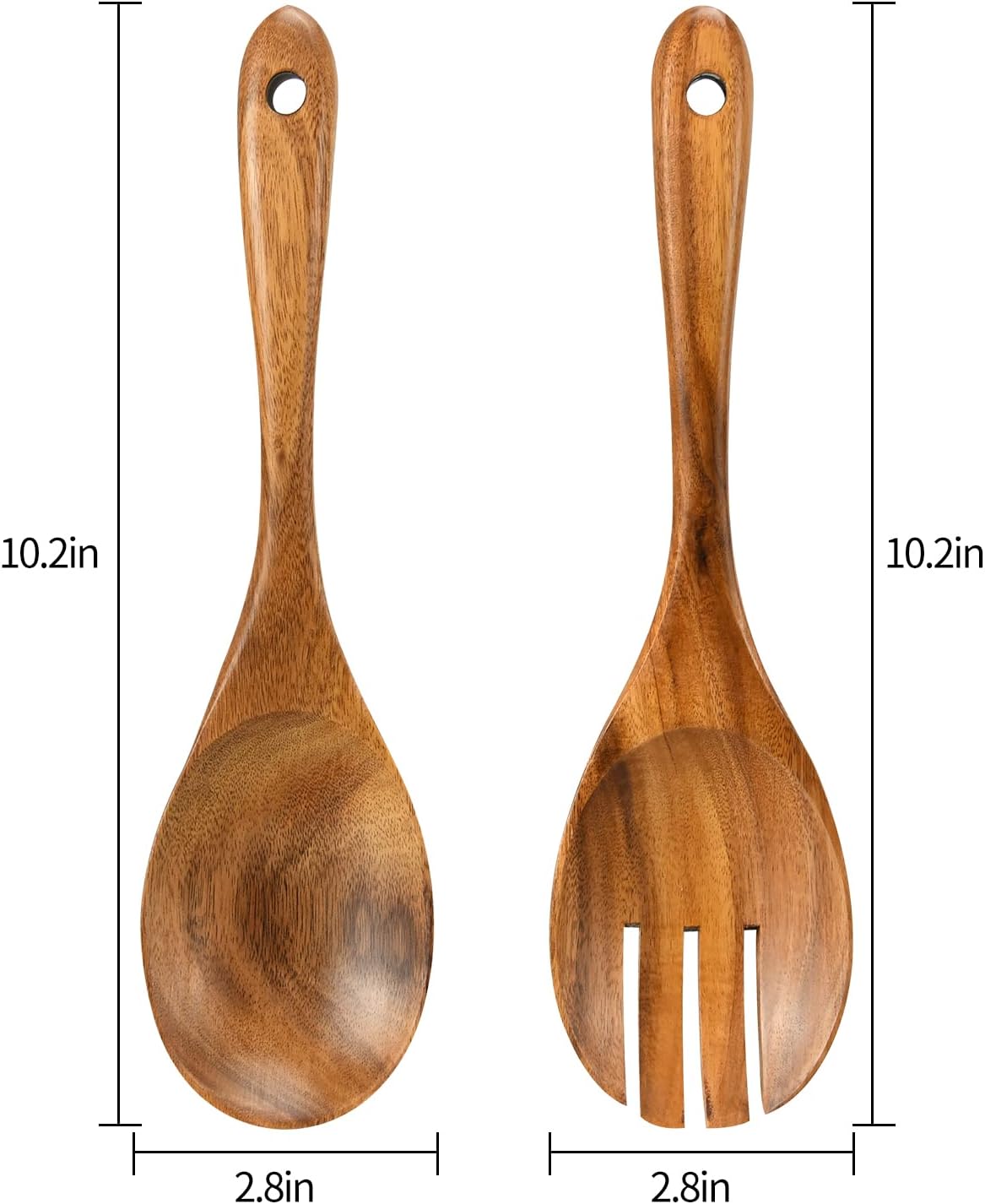 Salad Servers, Wood Salad Tongs, 10.2in Salad Spoon and Fork Set, Long Handle Salad Server Set for Mixing, Tossing and Cooking (Salad Spoon and Fork Set)