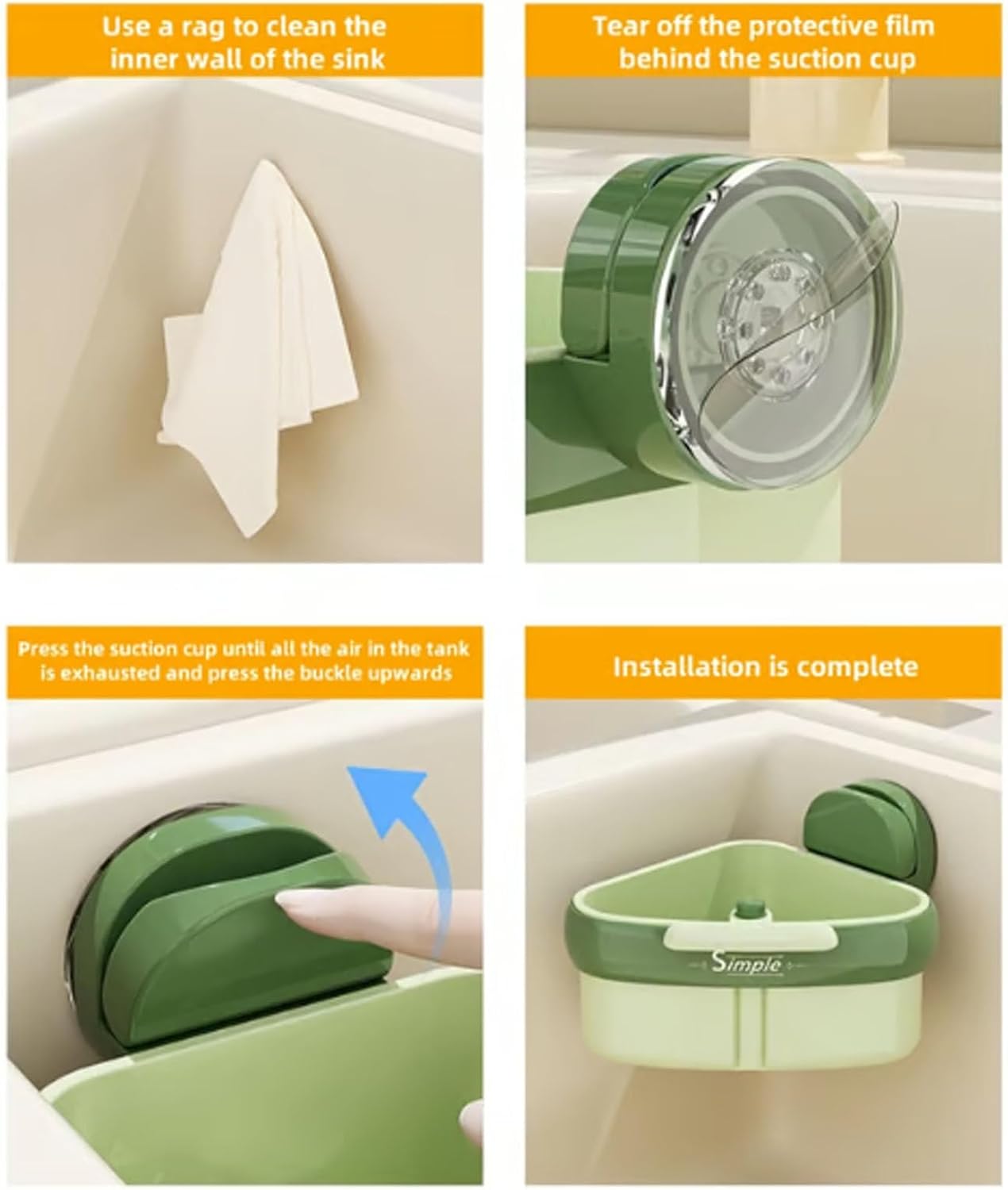 Suction Cup Sink Corner Rack, Curetoaway Corner Sink Strainer, Sink Trash Catcher, Plastic Triangular Baskets Corner Hanging, Rust Resistant, for Kitchen Food Waste (2Pcs Green)