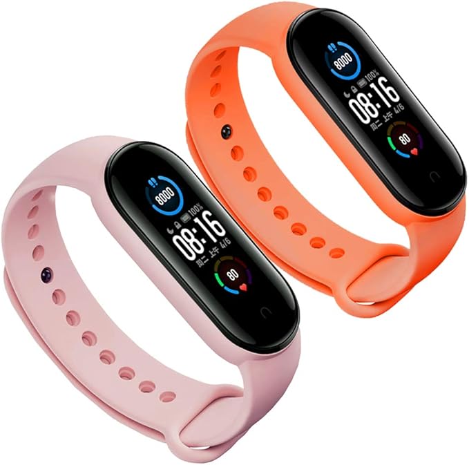 LeongLzt(4/5/8 PACK) Xiaomi Mi 5/6/7 Strap/Amazfit Band 5/6 Replacement Bands for Mi Band 5/6/7 SmartWatch Bands & Amazfit Band 5/6, Skin-Friendly Soft & Flexible Silicone Straps for Male and Female