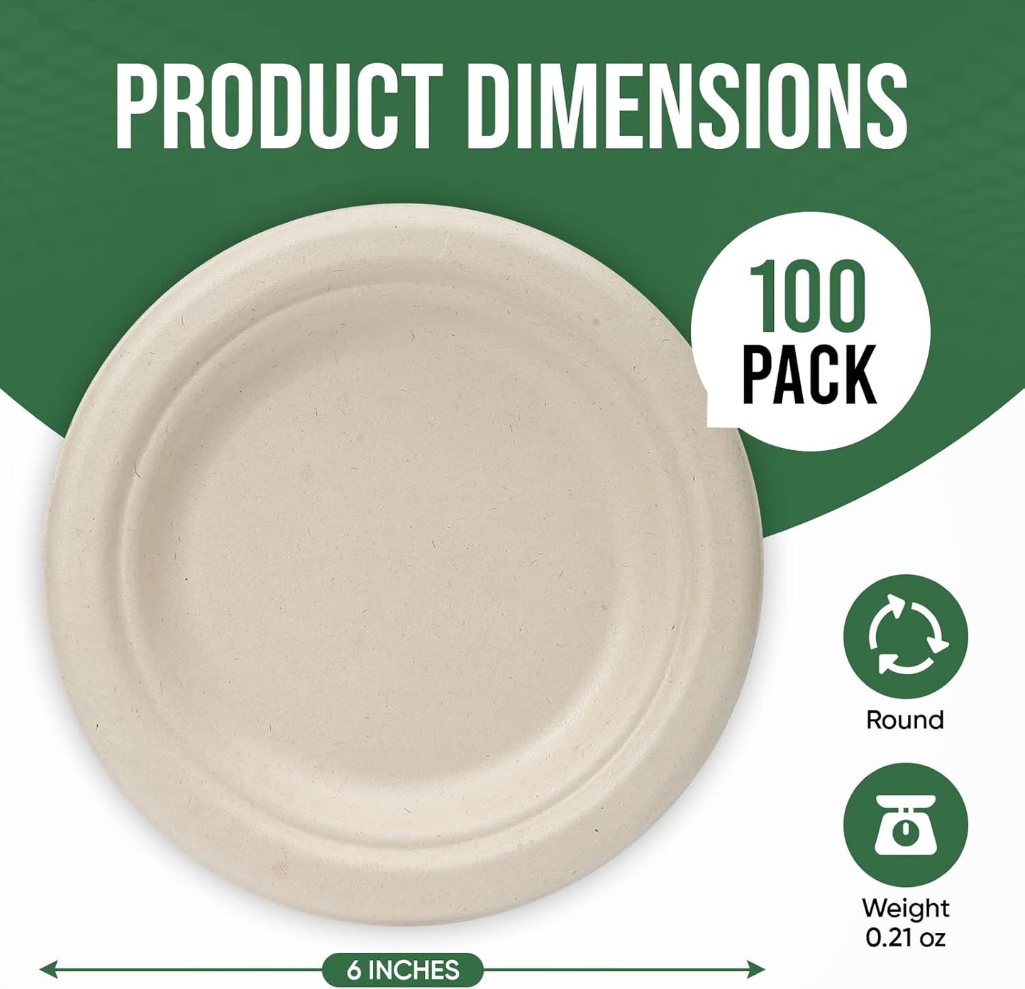 Paper Plates 6 Inches, 100 Pack Disposable Plates – 100% Compostable Plates, Water & Oil Proof Dessert Plates, Microwavable Small Paper Plates, Perfect Paper Plate For Party - Brown