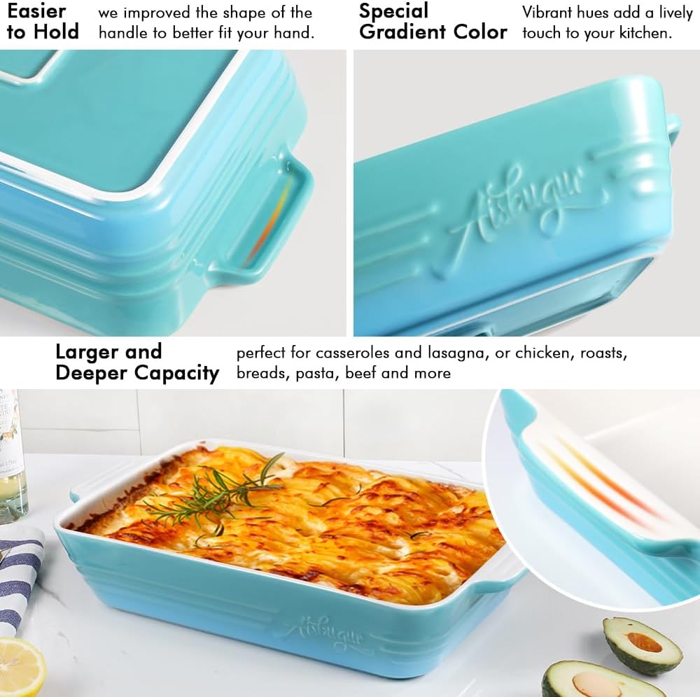 Casserole Dish Ceramic Baking Dish Casserole Dishes for Oven 9x13 Baking Dish with Handles Deep and Large Capacity Baking Dish for Casseroles Lasagnas Roasted Vegetables Great Kitchen Gifts,Blue