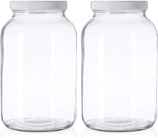 kitchentoolz 1 Gallon Glass Mason Jars – Extra Large Wide Mouth Jars with Airtight Lids – Perfect for Sourdough Starter, Fermenting, Pickling, and Storage – Made in the USA – Pack of 2