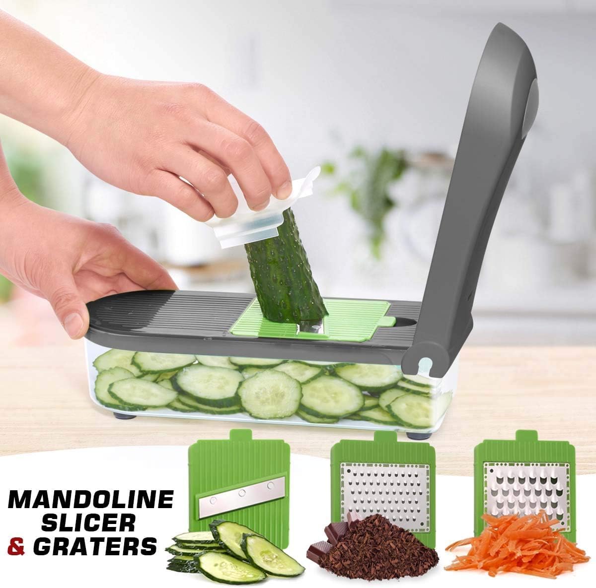 LHS Vegetable Chopper, Pro Onion Chopper Slicer Dicer Cutter Shredded- Cheese & Veggie Plus Peeler and Julienne - Food Dicer with 8 Blades (Grey)
