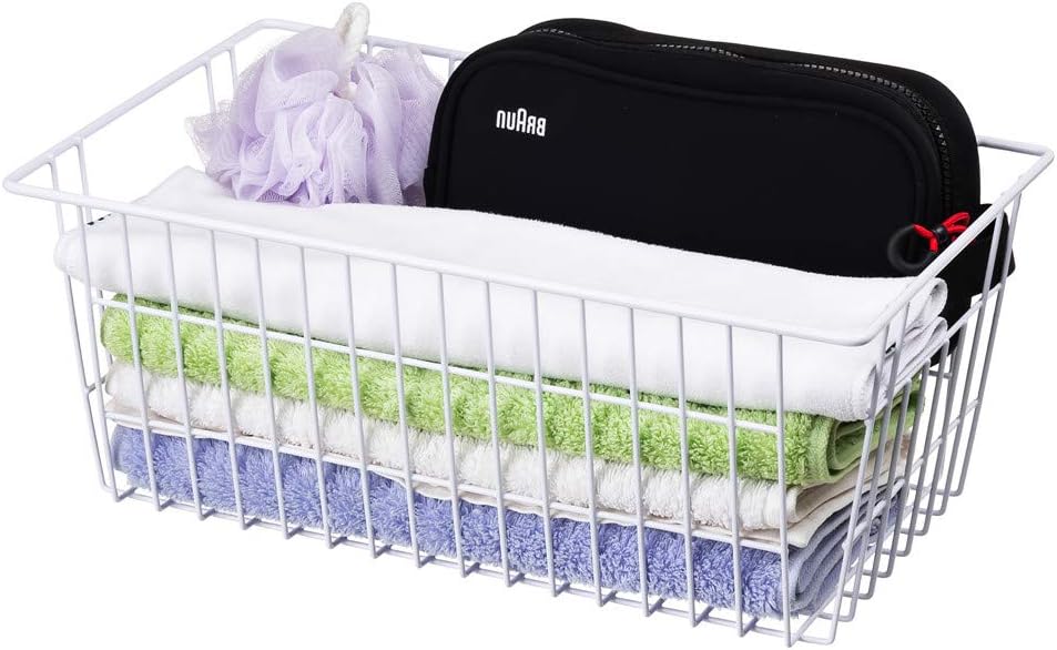 SANNO 15.7" Freezer Wire Baskets Refrigerator 4 Freezer Baskets Wire Metal Storage Basket, Modern Farmhouse Storage Organizer for Pantry, Shelf, Kitchen, Cabinet, Bathroom 15.7"x7.9"x5.9"