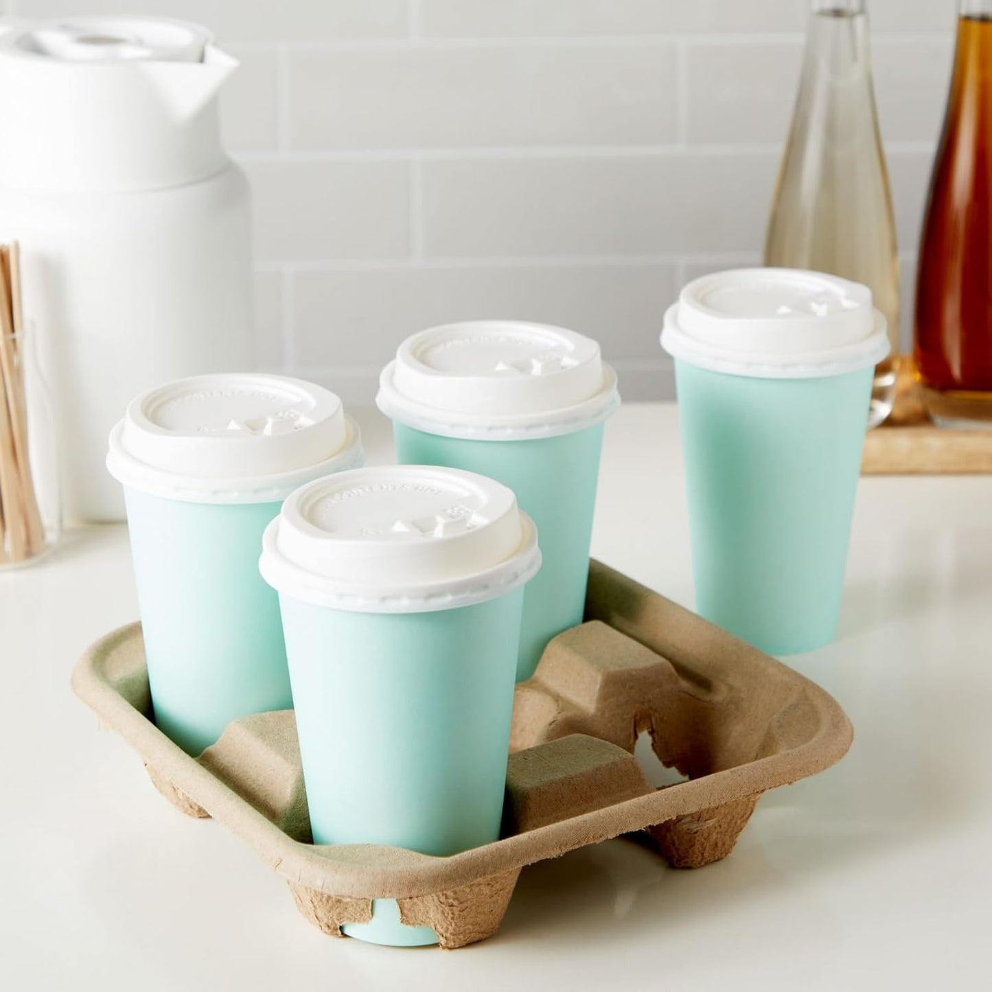 Okuna Outpost Paper Drink Carrier - 8.5 x 8.5 x 1.8 in, Brown, 60 Pack - 4 Cup Holder Coffee Tray & Drink Tray - No-Spill Design for Hot & Cold Beverages